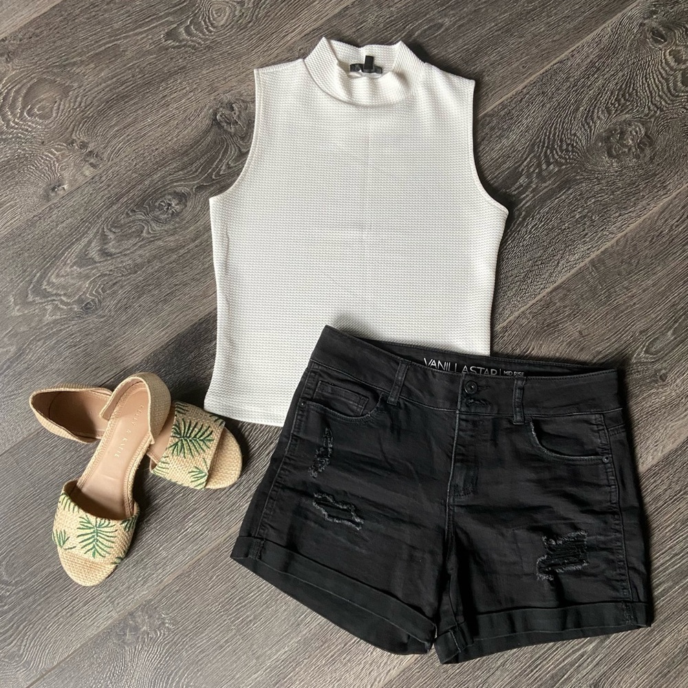 Distressed Black Denim Shorts
